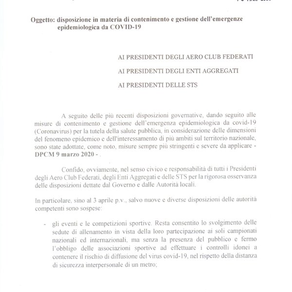 Misure di contenimento e contrasto del virus Covid-19 AeC Italia